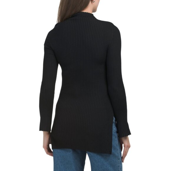WOLFORD Black Virgin Wool Ribbed Long Sleeve Top - Picture 2 of 2